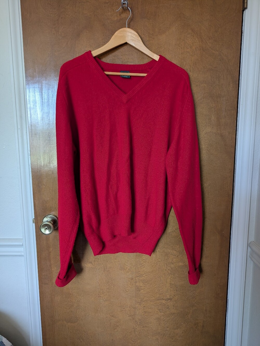 Vtg John Martin Red Lambswool Blend V-neck Knit Grandpa Golf Sweater